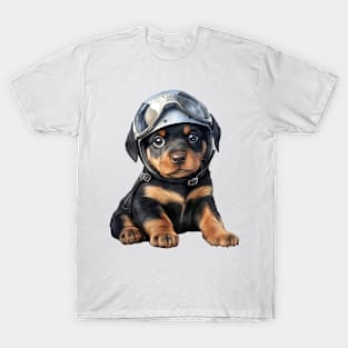 Rottweiler Dog in Helmet T-Shirt